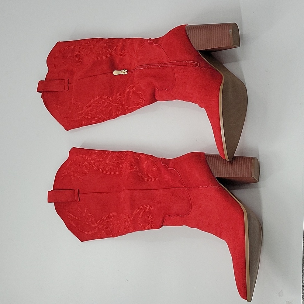 Red Suede Knee-High Boots - Picture 10 of 16